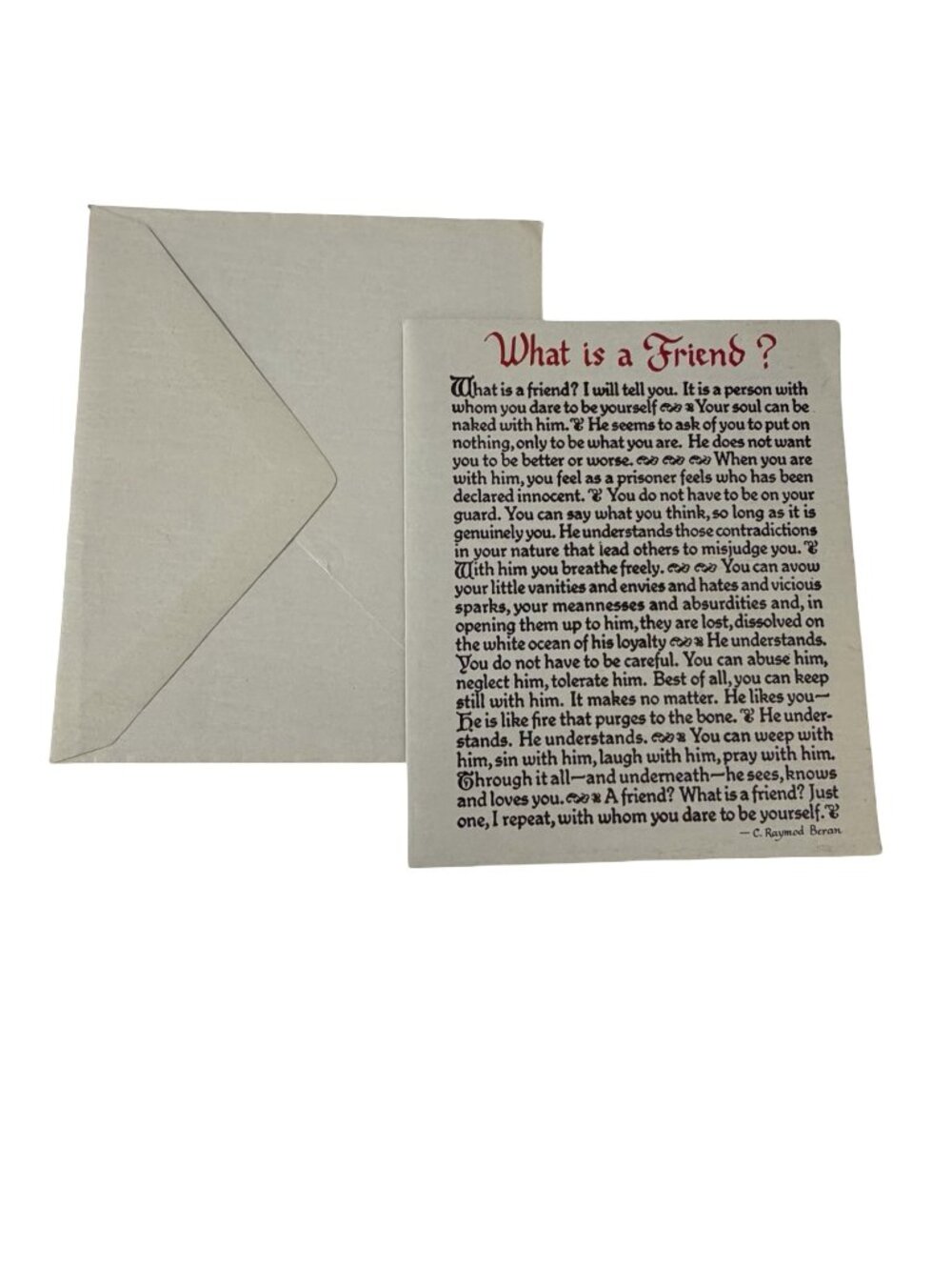 Vintage 1974 Blue Mountain Arts What Is a Friend C Raymond Beran Card Envelope